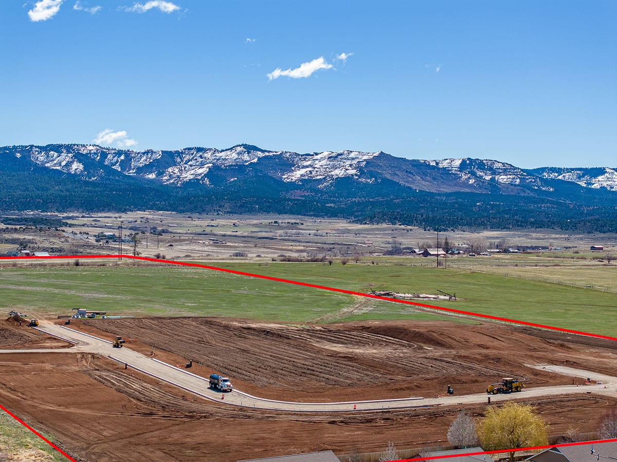 Aerial view of the Pine River Valley surrounding Mustang Crossing